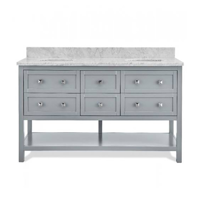 Solid Wood+ Natural marble bathroom vanity 60 Inch With cabinets, Gray 6 drawers